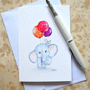 Slonček z roza baloni voščilnica